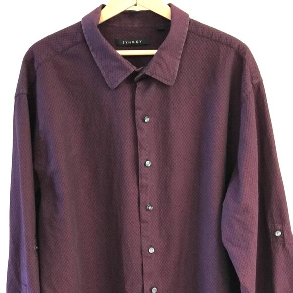 Synrgy Button-Down Cotton Shirt: Long Sleeves Heavyweight Dark Plum, Men’s XL - Picture 6 of 10